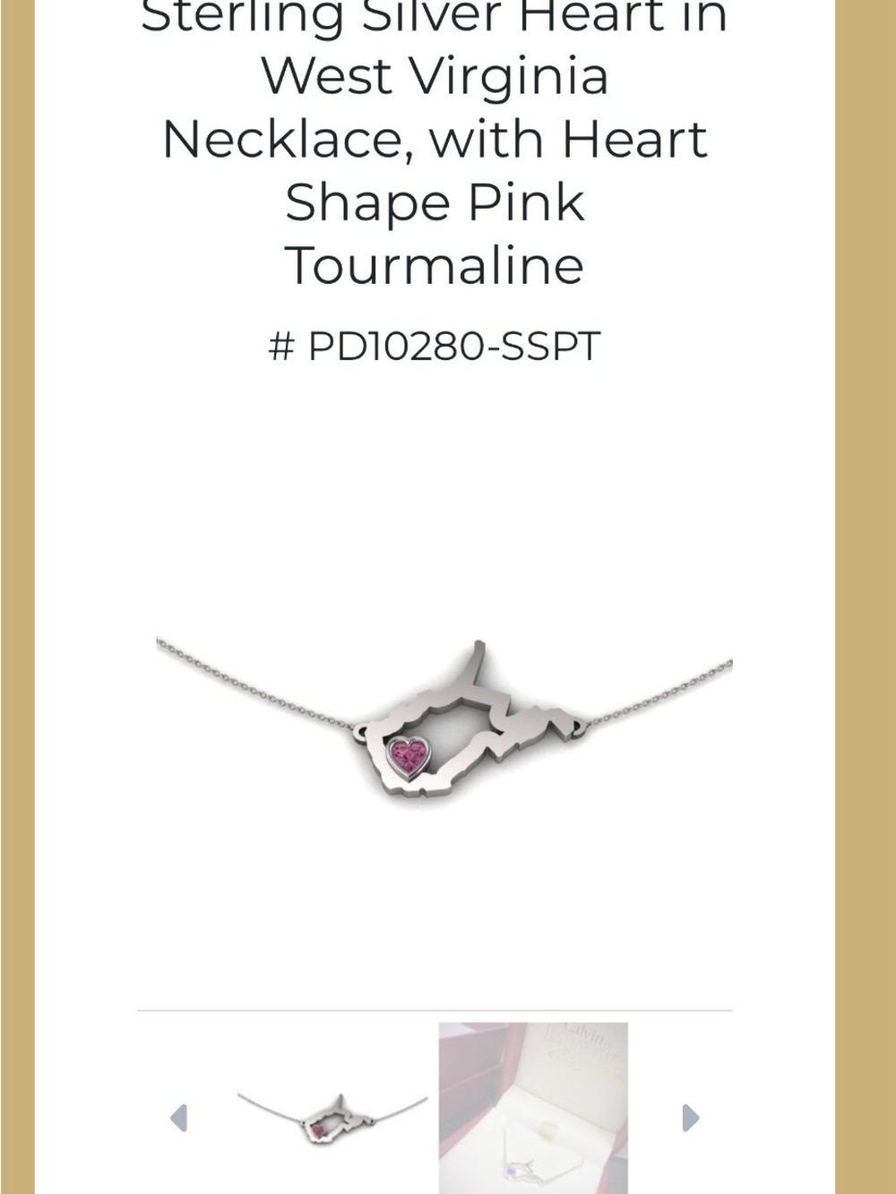Heart in West Virginia sterling silver with pink Tourmaline heart . - Picture 3 of 3